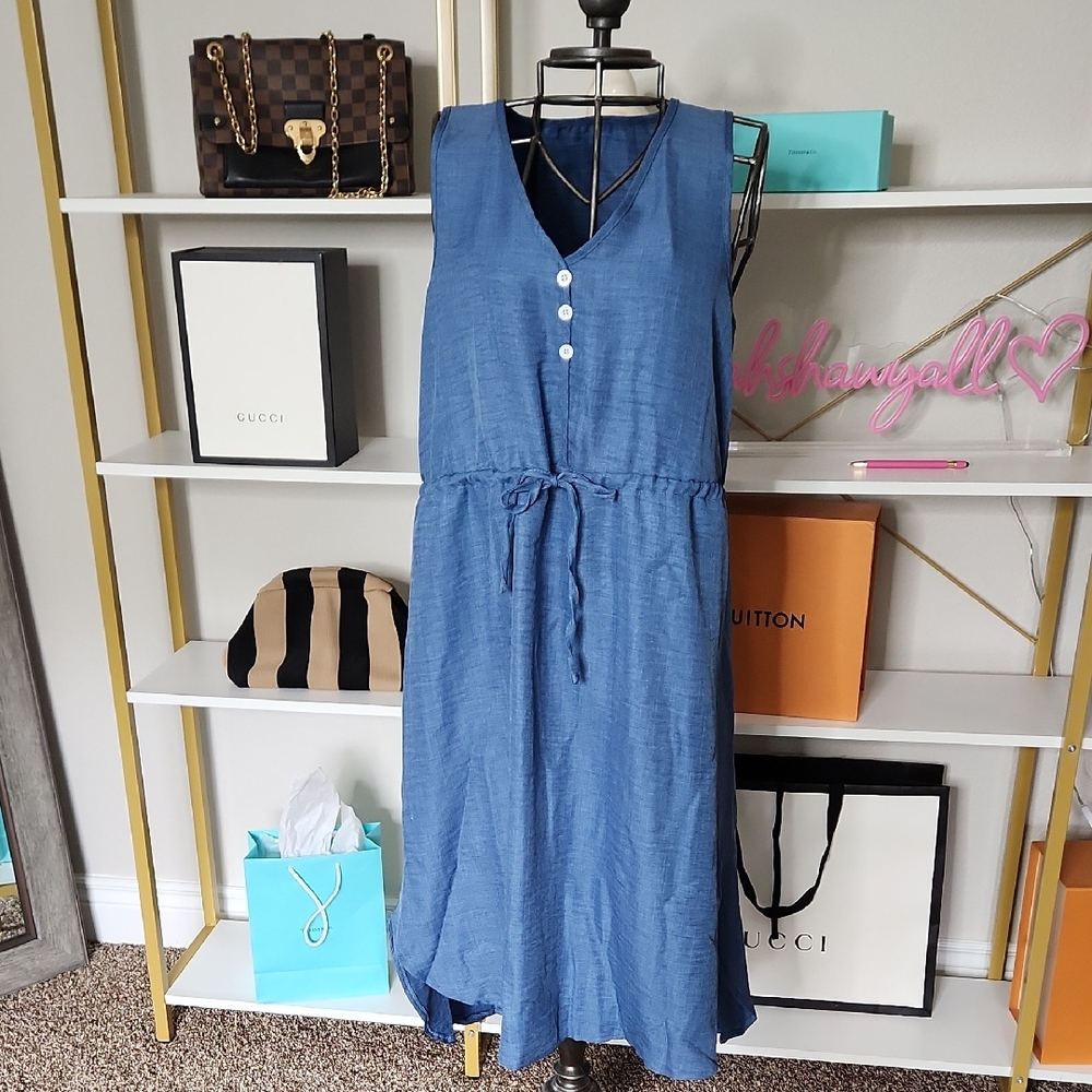 Blue Sleeveless Dress Faux Denim Sz Sm New Withiut Tags